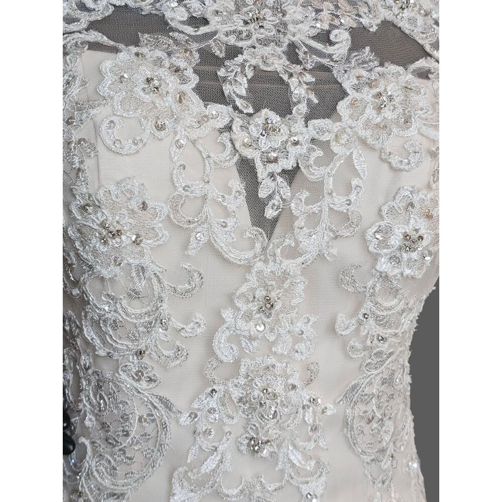 Ivory/Champagne Off Shoulder Fit and Flare Sparkle Illusion Wedding Gown - Picture 5 of 8